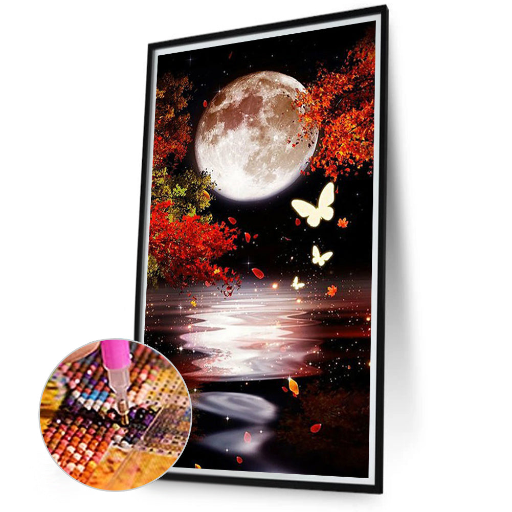 Maple Leaf Butterfly Under The Moon - Full Square Drill Diamond Painting 40*70CM