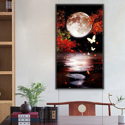 Maple Leaf Butterfly Under The Moon - Full Square Drill Diamond Painting 40*70CM