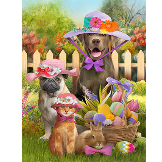 Easter Egg Bunny Cat Dog - Full Round Drill Diamond Painting 30*40CM