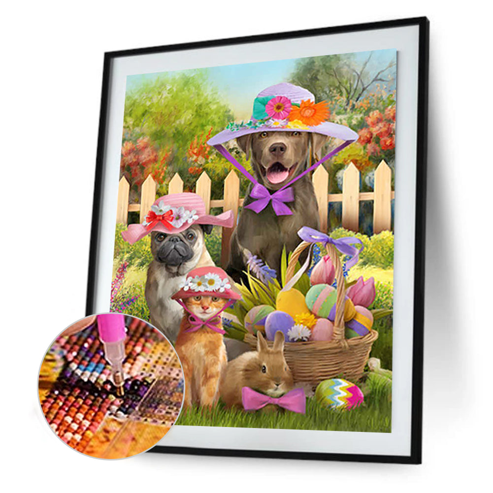 Easter Egg Bunny Cat Dog - Full Round Drill Diamond Painting 30*40CM