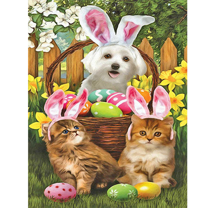 Easter Egg Bunny Ears Cat Dog - Full Round Drill Diamond Painting 30*40CM