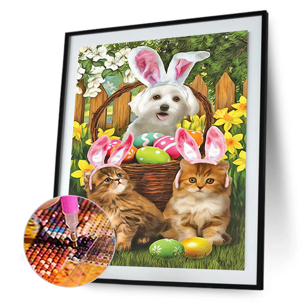 Easter Egg Bunny Ears Cat Dog - Full Round Drill Diamond Painting 30*40CM