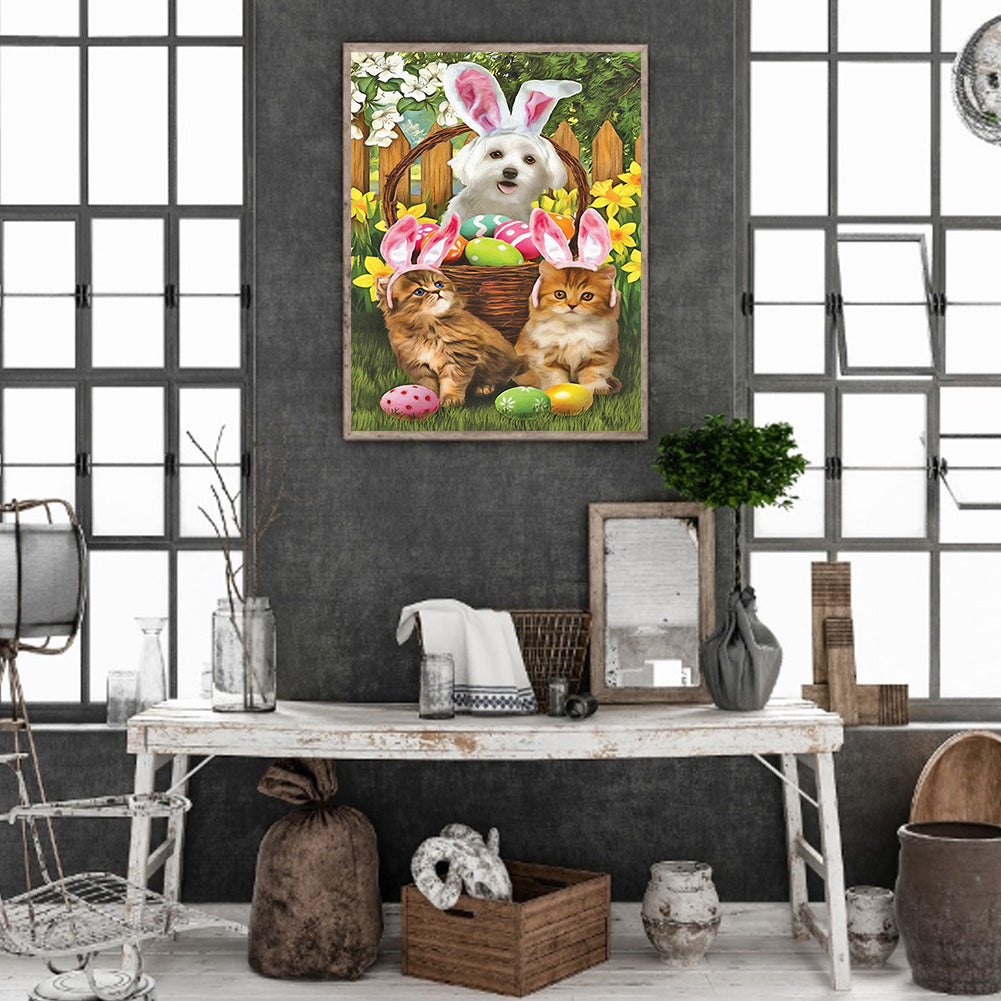 Easter Egg Bunny Ears Cat Dog - Full Round Drill Diamond Painting 30*40CM