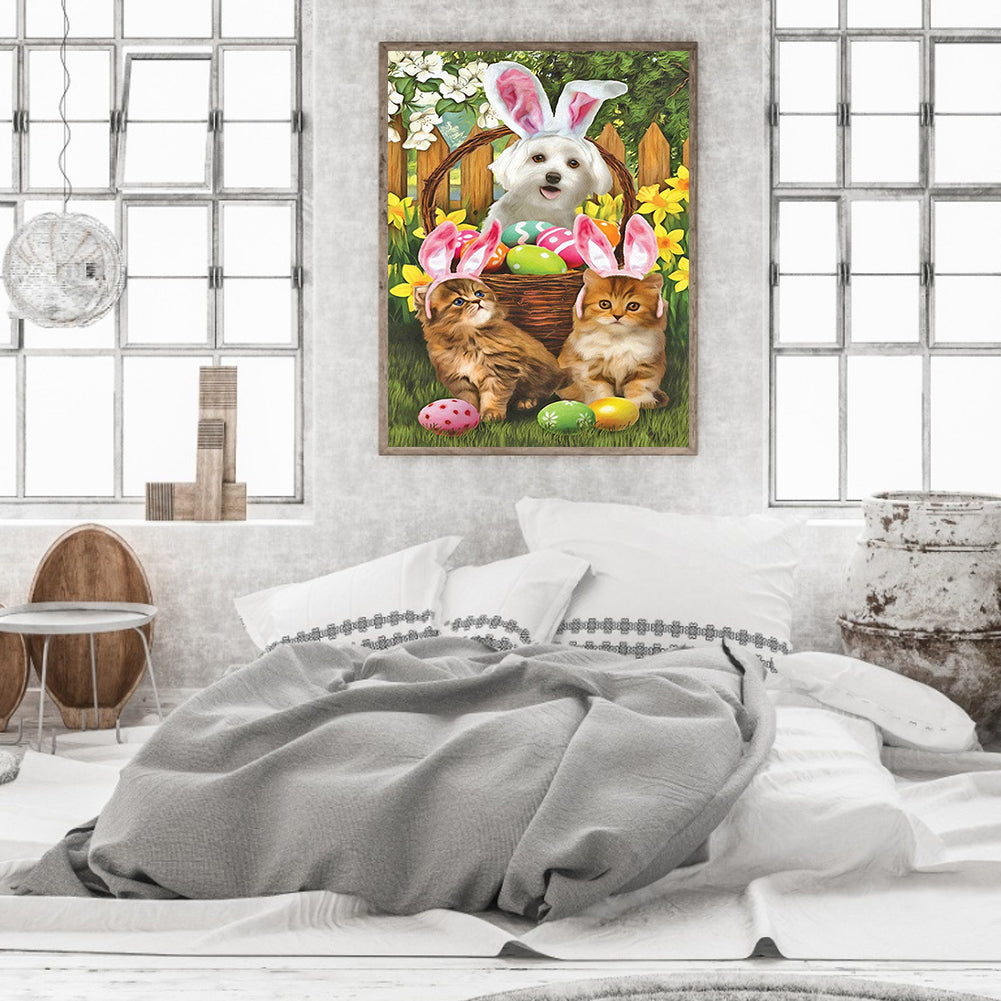 Easter Egg Bunny Ears Cat Dog - Full Round Drill Diamond Painting 30*40CM