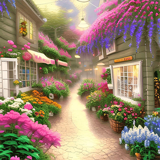 Flower Shop Entrance - Full Round Drill Diamond Painting 40*40CM