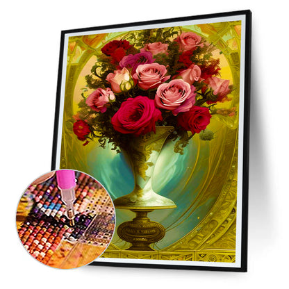 Gorgeous Rose Bouquet In Vase - Full Round Drill Diamond Painting 30*40CM