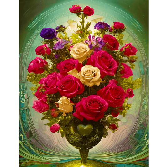 Gorgeous Rose Bouquet In Vase - Full Round Drill Diamond Painting 30*40CM