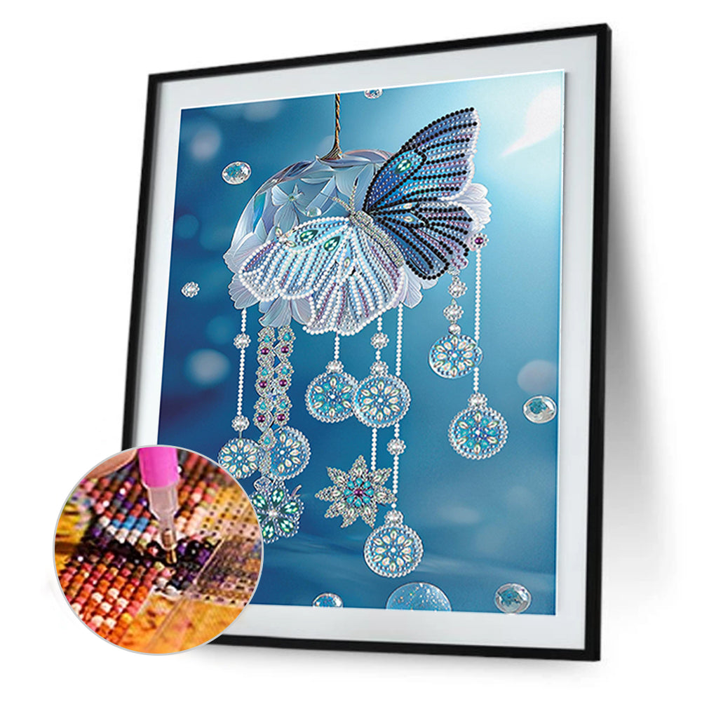 Blue Butterfly Small Fresh Wind Chimes - Special Shaped Drill Diamond Painting 30*40CM