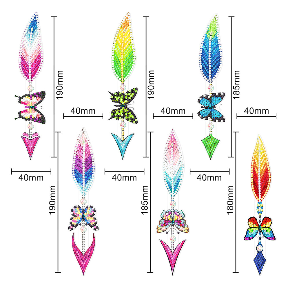 6pcs Point Drill Bookmark Art Craft DIY Single Side Feather with Crystal Pendant