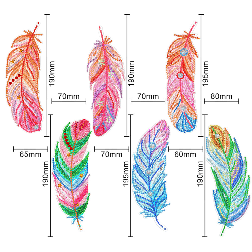 6pcs Point Drill Bookmark Art Craft DIY Single Side Feather with Crystal Pendant