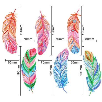 6pcs Point Drill Bookmark Art Craft DIY Single Side Feather with Crystal Pendant