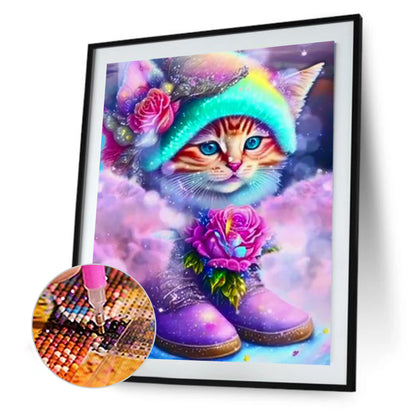 Purple Cat - Full Round Drill Diamond Painting 30*40CM