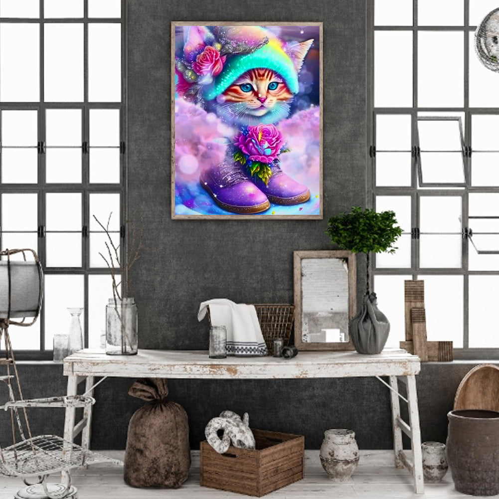 Purple Cat - Full Round Drill Diamond Painting 30*40CM