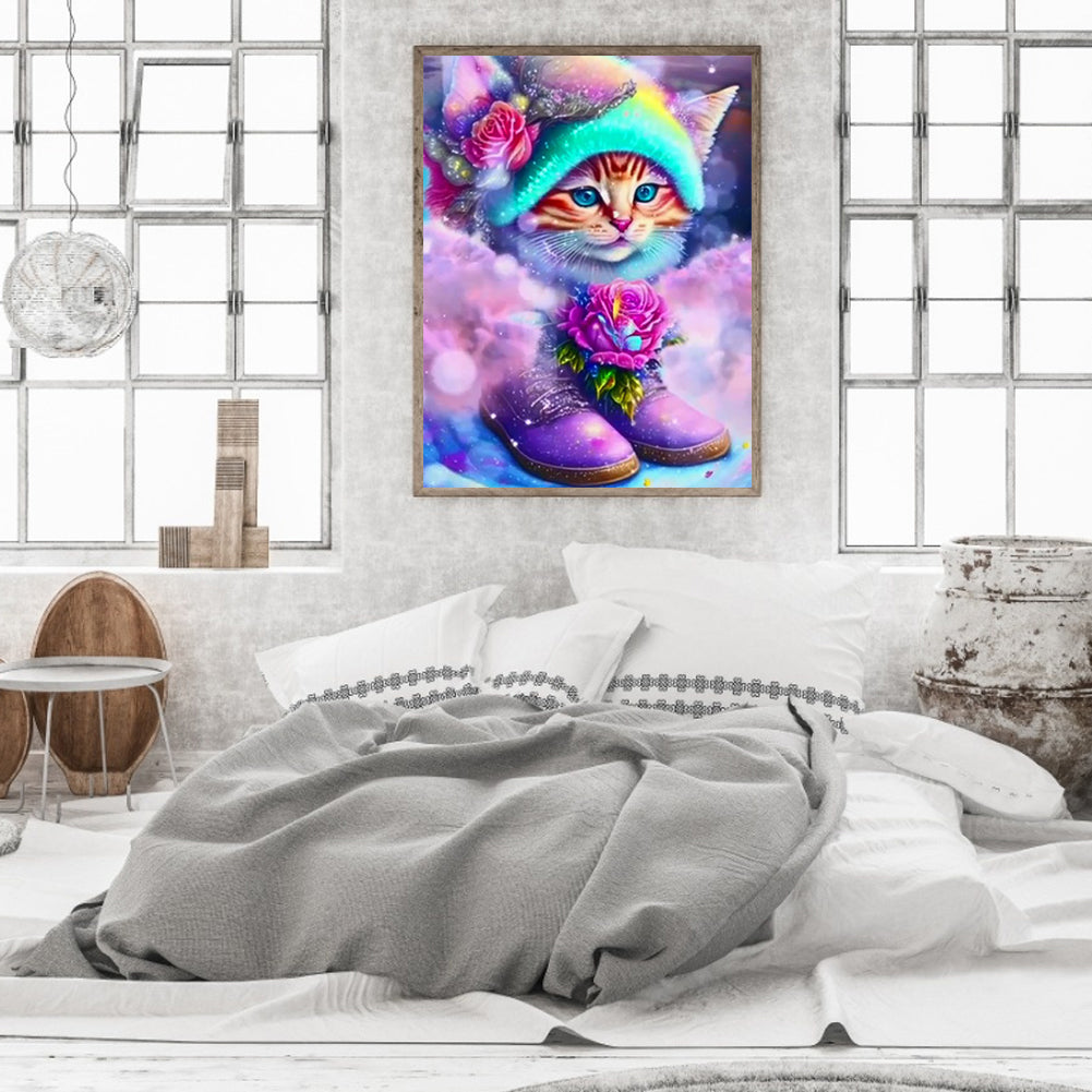 Purple Cat - Full Round Drill Diamond Painting 30*40CM