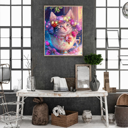 Purple Cat - Full Round Drill Diamond Painting 30*40CM