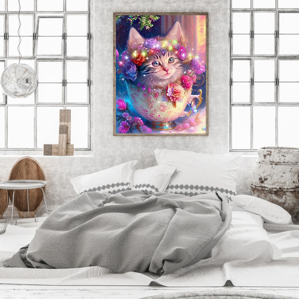 Purple Cat - Full Round Drill Diamond Painting 30*40CM