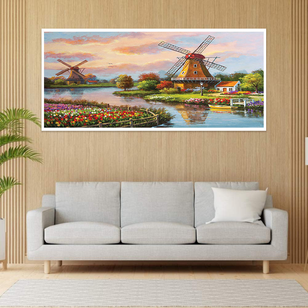 Pastoral Windmill - Full Square Drill Diamond Painting 80*40CM