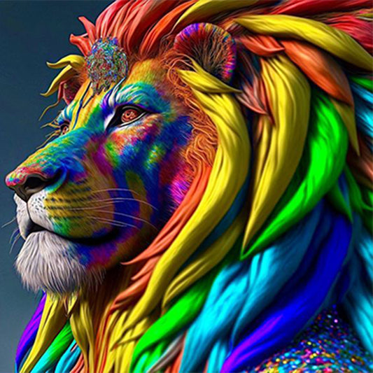 Colorful Lion Head - Full Round Drill Diamond Painting 30*30CM