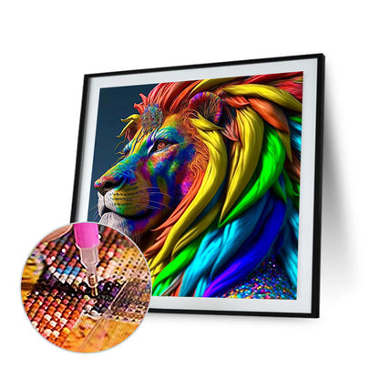 Colorful Lion Head - Full Round Drill Diamond Painting 30*30CM