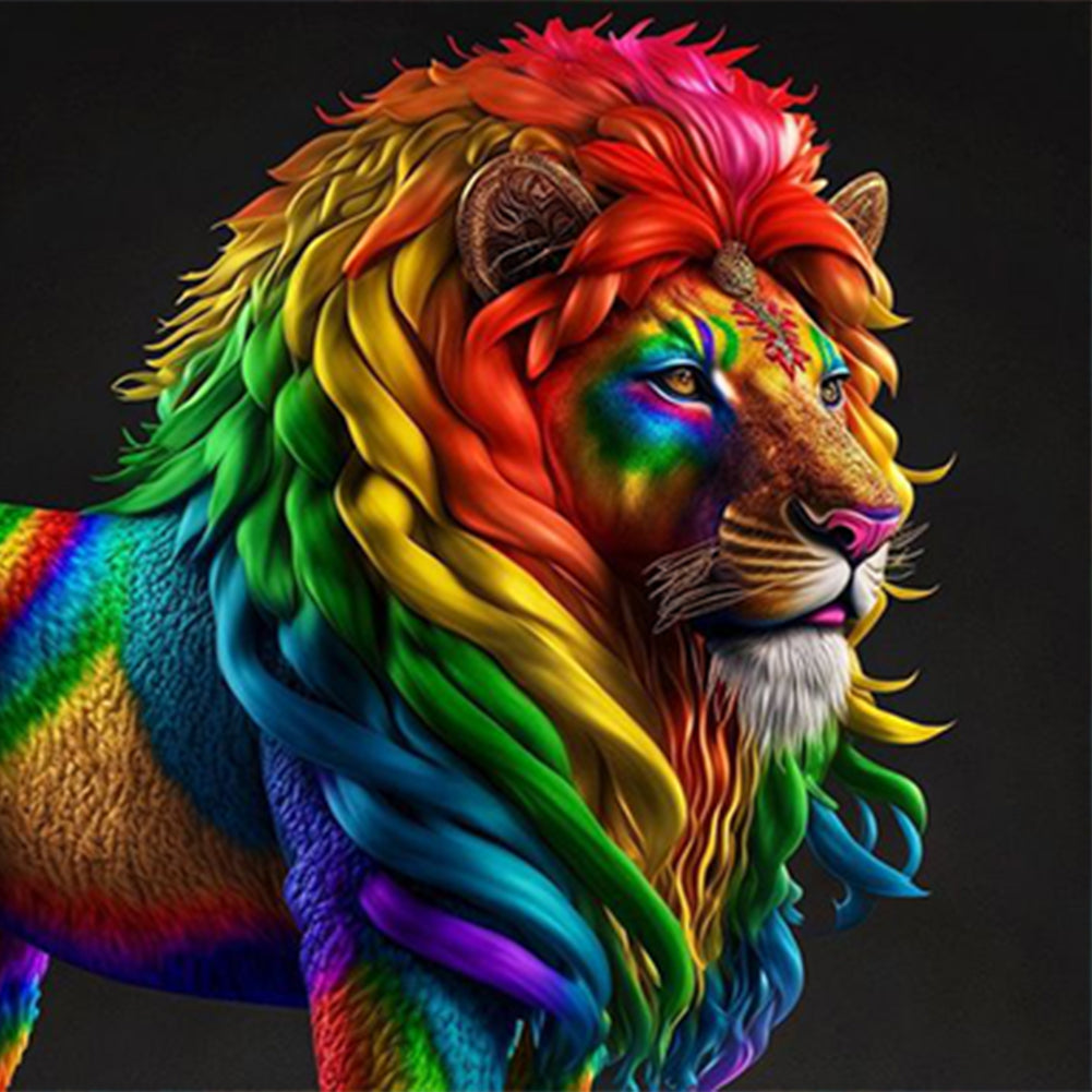 Colorful Lion Head - Full Round Drill Diamond Painting 30*30CM