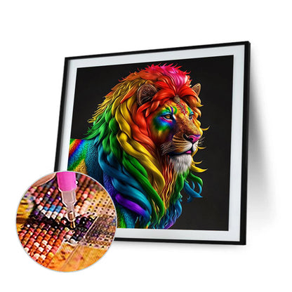 Colorful Lion Head - Full Round Drill Diamond Painting 30*30CM
