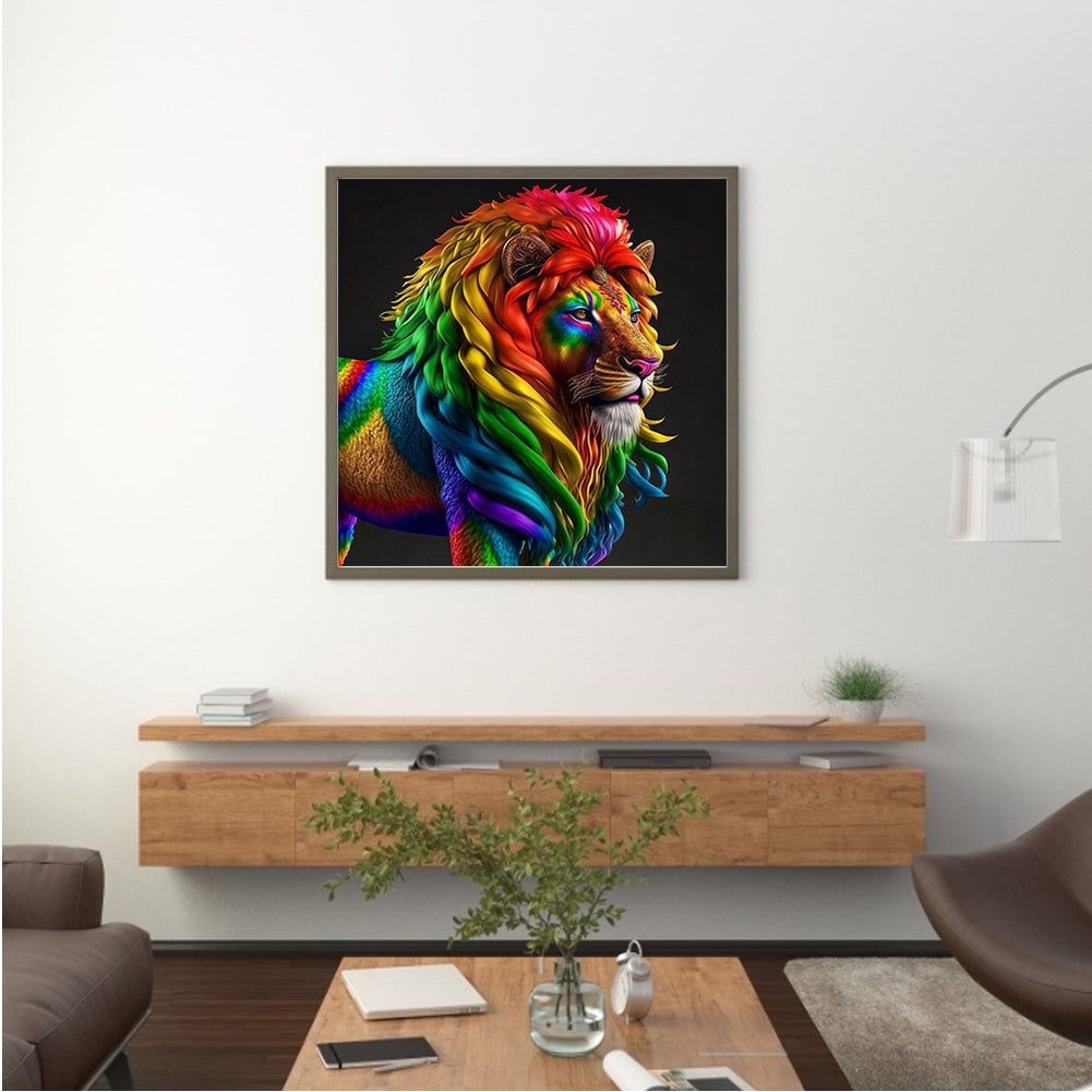 Colorful Lion Head - Full Round Drill Diamond Painting 30*30CM