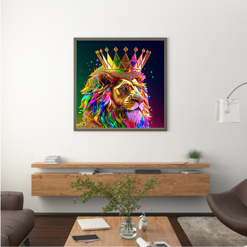 Colorful Lion Head - Full Round Drill Diamond Painting 30*30CM