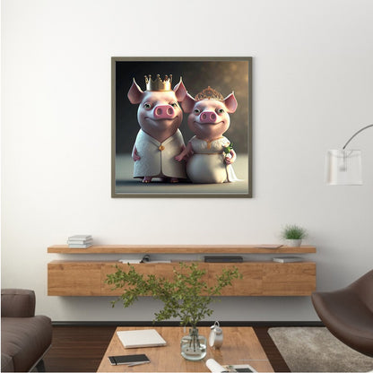 Wedding Animal - Pig - Full Round Drill Diamond Painting 30*30CM