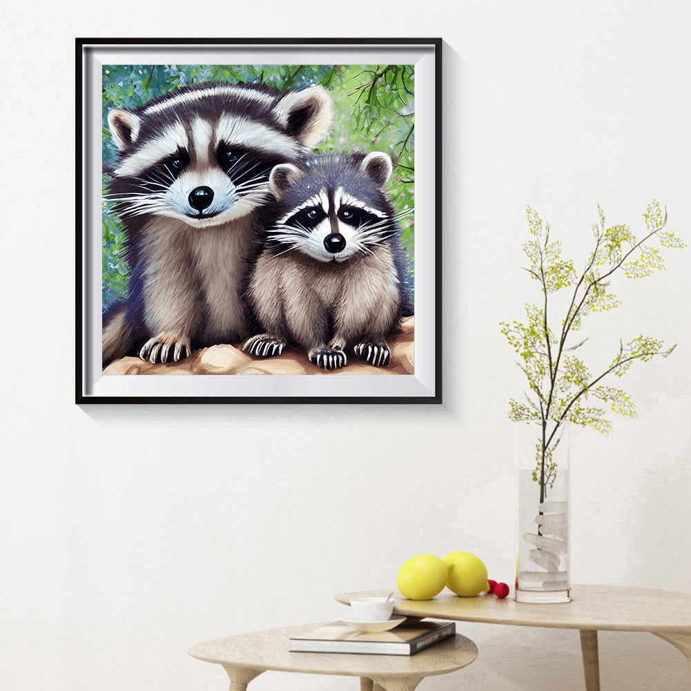 Raccoon Mother And Child - Full Round Drill Diamond Painting 30*30CM