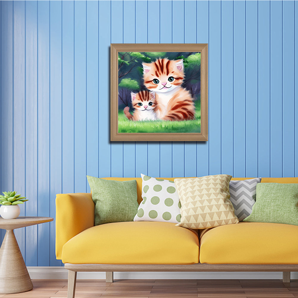 Cat Mother And Child - Full Round Drill Diamond Painting 30*30CM