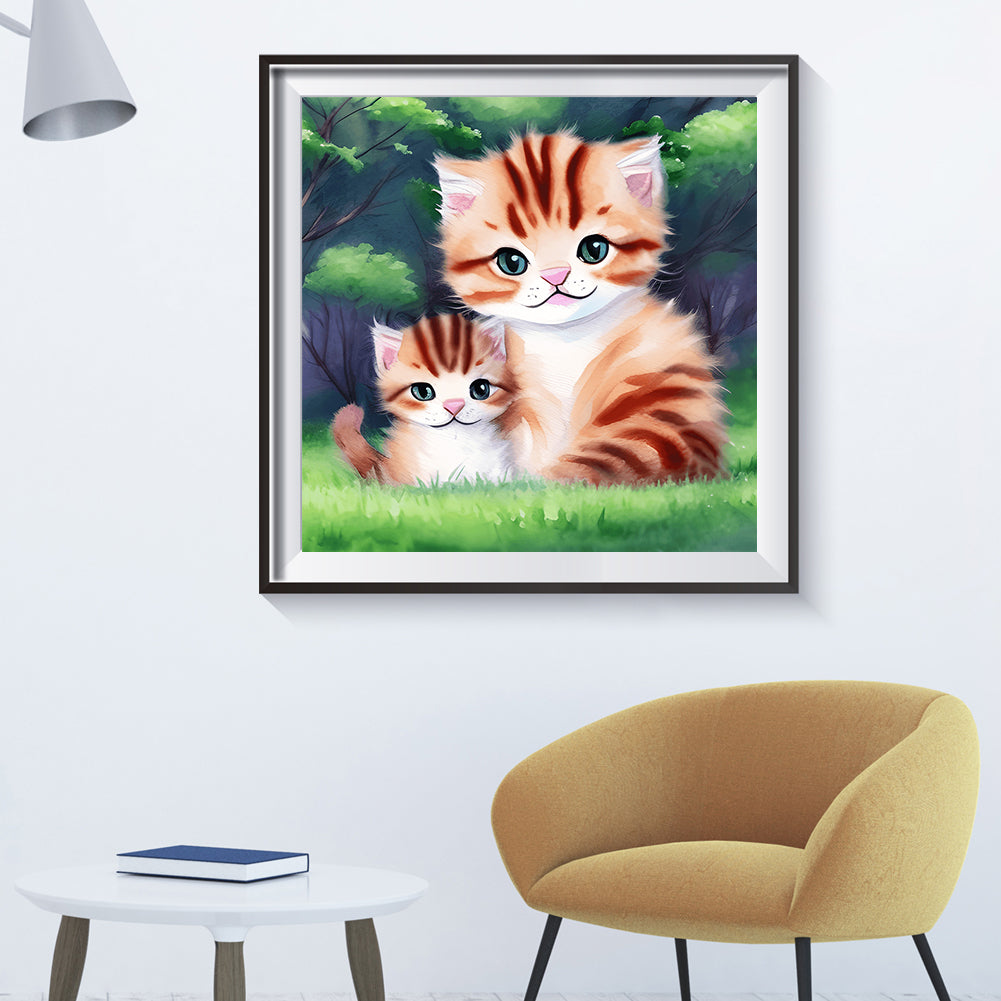 Cat Mother And Child - Full Round Drill Diamond Painting 30*30CM