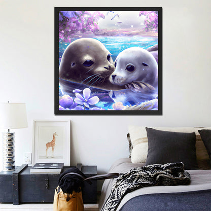 Seal Mother And Child - Full Round Drill Diamond Painting 30*30CM