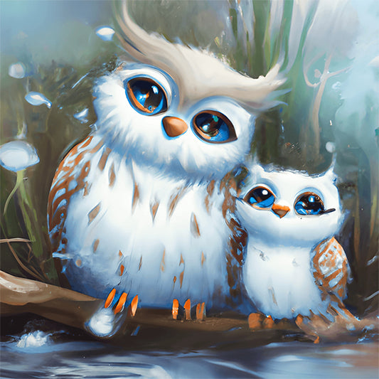 Owl Mother And Child - Full Round Drill Diamond Painting 30*30CM