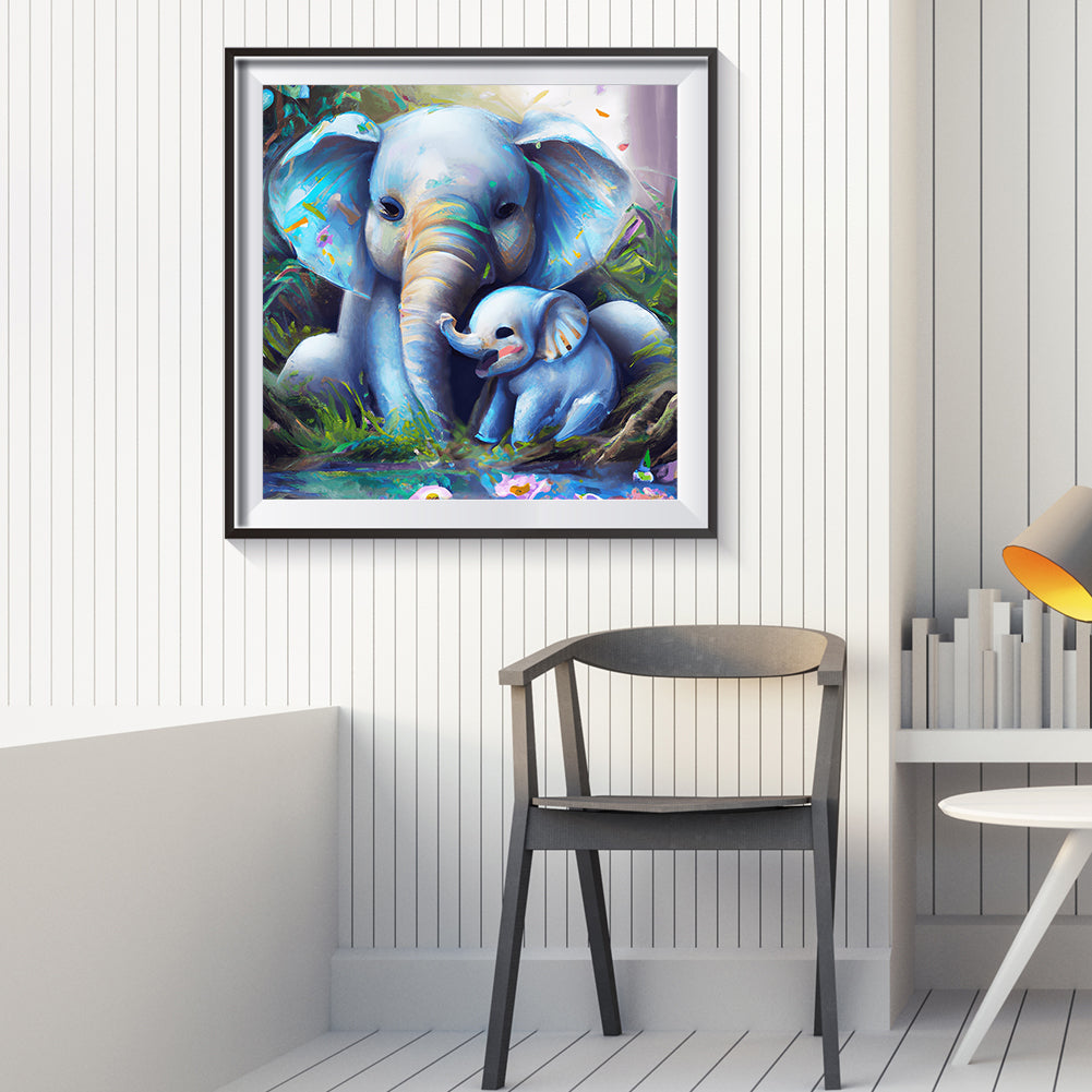 Elephant Mother And Child - Full Round Drill Diamond Painting 30*30CM