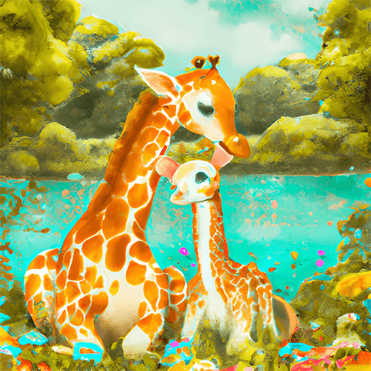 Giraffe Mother And Child - Full Round Drill Diamond Painting 30*30CM