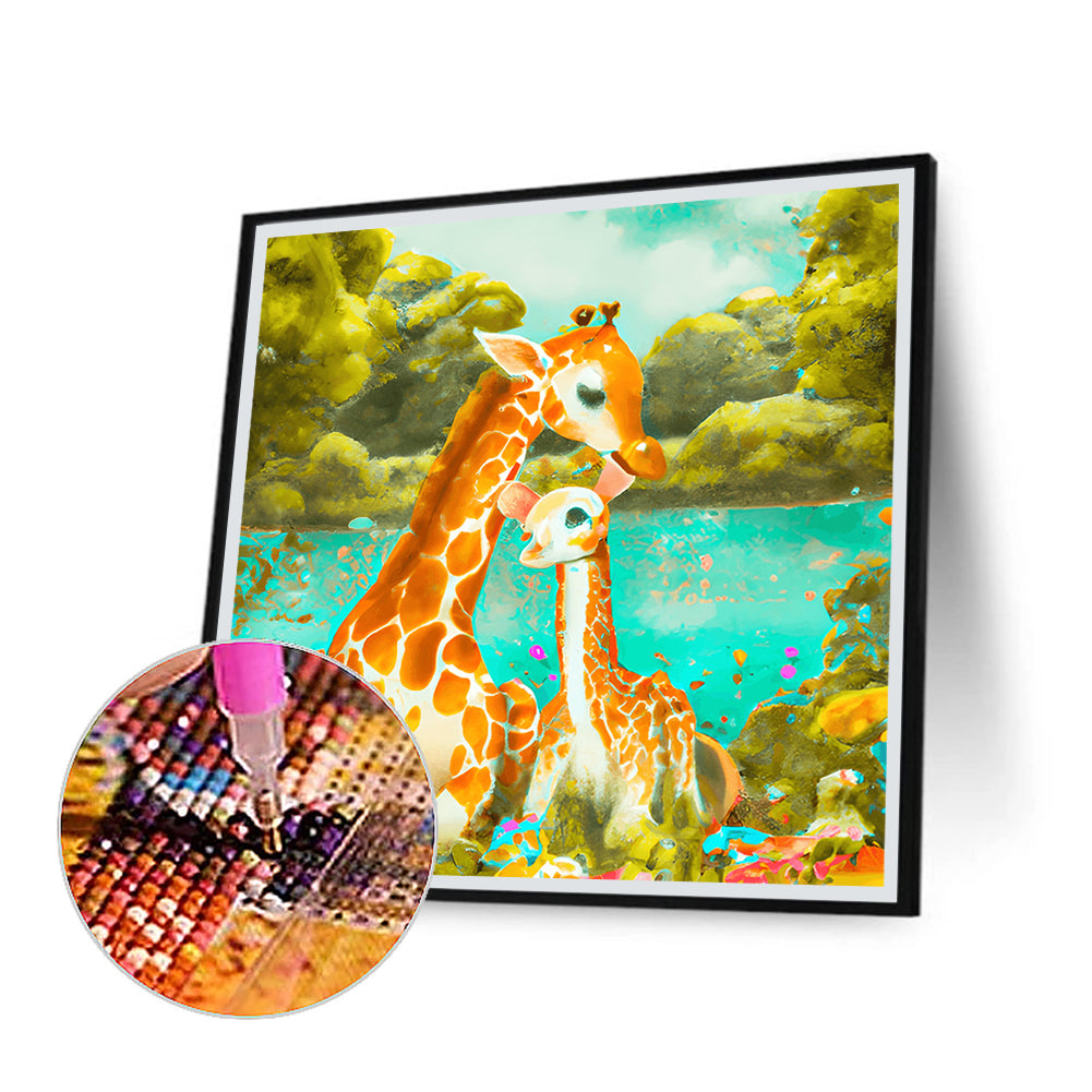 Giraffe Mother And Child - Full Round Drill Diamond Painting 30*30CM