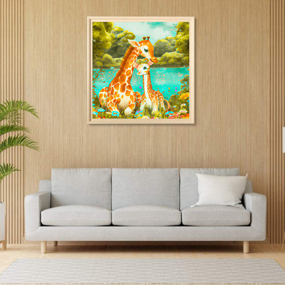 Giraffe Mother And Child - Full Round Drill Diamond Painting 30*30CM