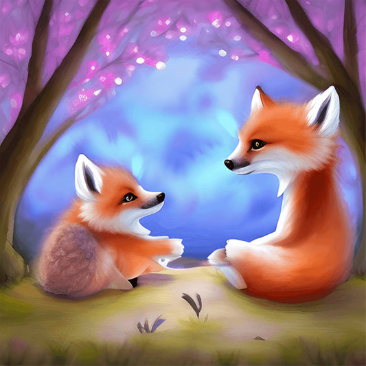 Fox Mother And Son - Full Round Drill Diamond Painting 30*30CM