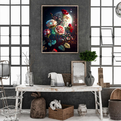 Bright Moon Flowers - Full Round Drill Diamond Painting 30*40CM