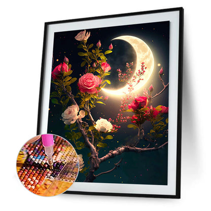 Bright Moon Flowers - Full Round Drill Diamond Painting 30*40CM