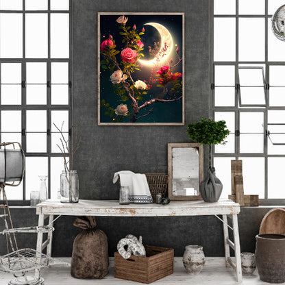 Bright Moon Flowers - Full Round Drill Diamond Painting 30*40CM