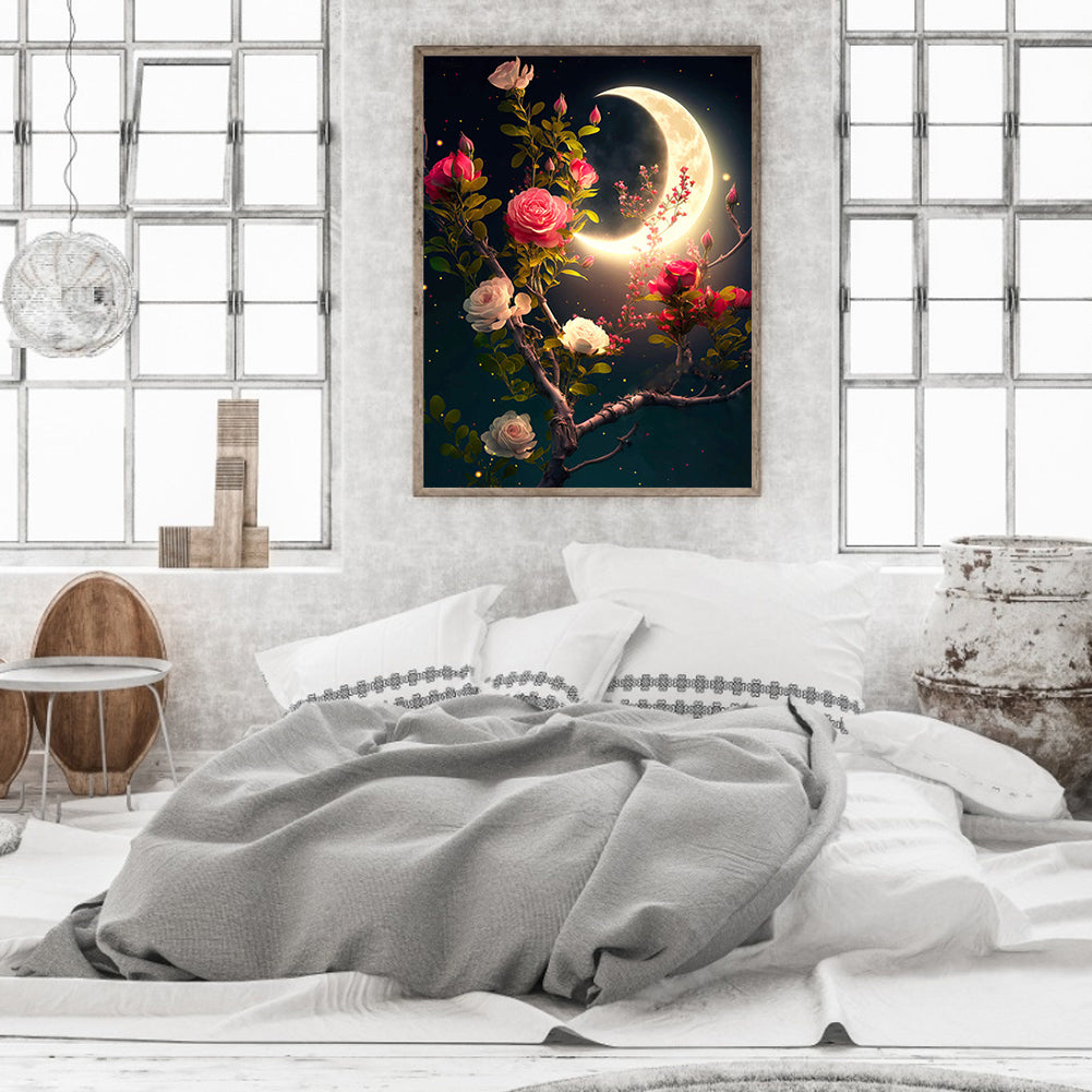 Bright Moon Flowers - Full Round Drill Diamond Painting 30*40CM