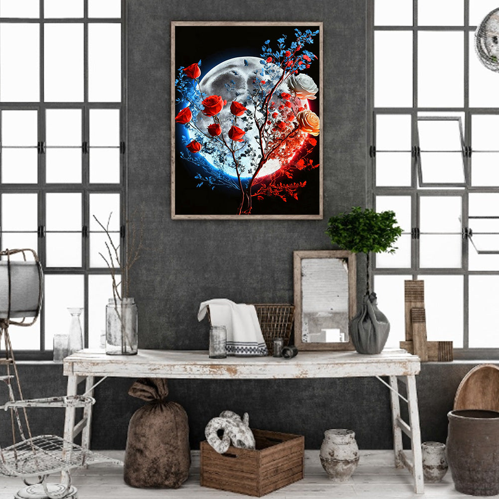 Bright Moon Flowers - Full Round Drill Diamond Painting 30*40CM