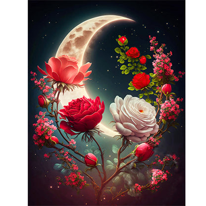 Bright Moon Flowers - Full Round Drill Diamond Painting 30*40CM