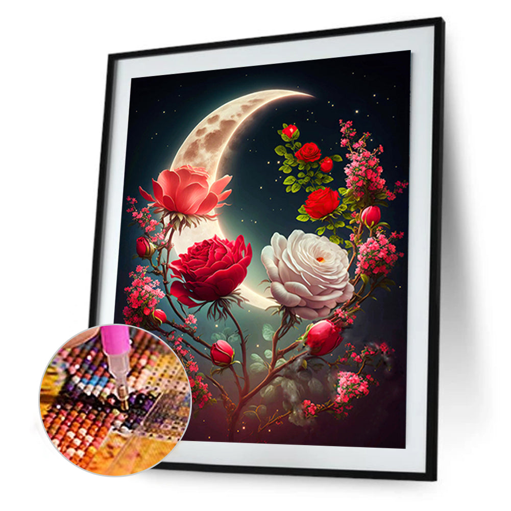 Bright Moon Flowers - Full Round Drill Diamond Painting 30*40CM