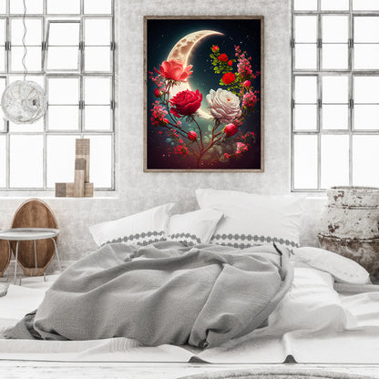 Bright Moon Flowers - Full Round Drill Diamond Painting 30*40CM