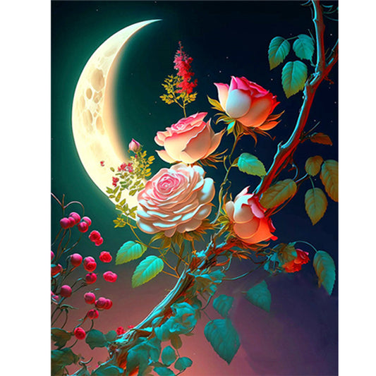 Bright Moon Flowers - Full Round Drill Diamond Painting 30*40CM