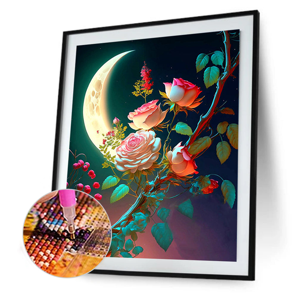 Bright Moon Flowers - Full Round Drill Diamond Painting 30*40CM