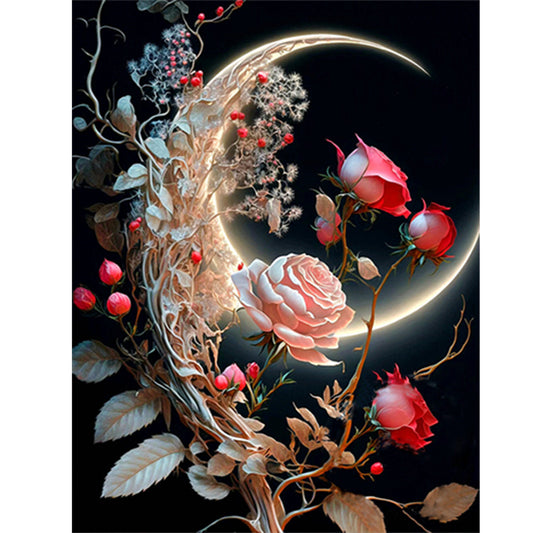 Bright Moon Flowers - Full Round Drill Diamond Painting 30*40CM