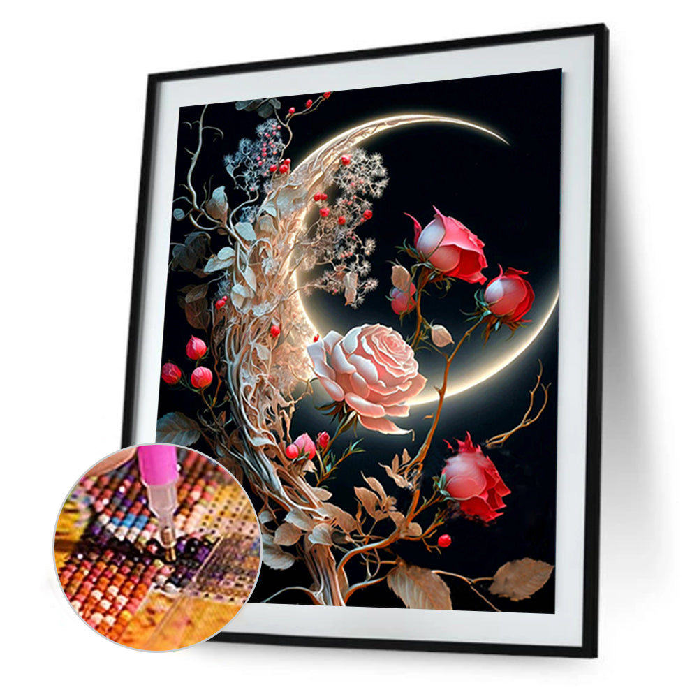 Bright Moon Flowers - Full Round Drill Diamond Painting 30*40CM